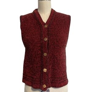 Vintage Woolrich Woman's Claret Cardigan Sweater Vest Medium Size 4